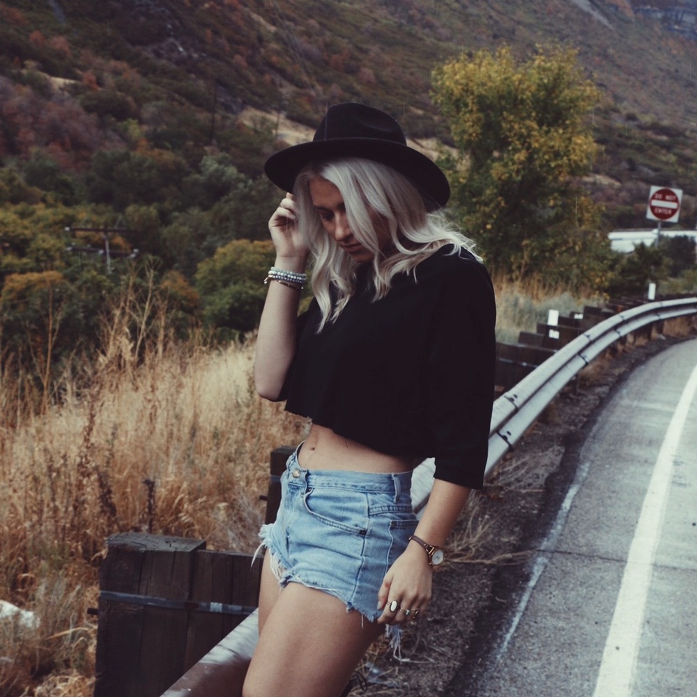 Black flat brim hat